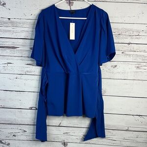 Ann Taylor Deep Blue Wrap Blouse
